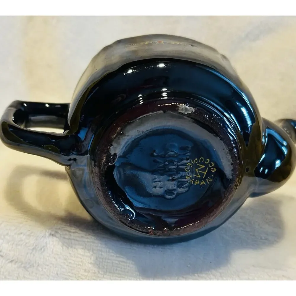 Vtg 1950's Redware Brown Betty Hand Painted Tea Pot 3.5